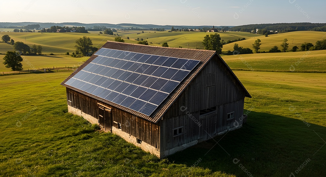 Imagem mostra um telhado com painéis solares fotovoltaicos instalados