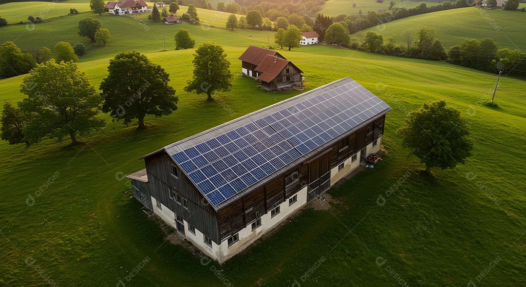 Imagem mostra um telhado com painéis solares fotovoltaicos instalados