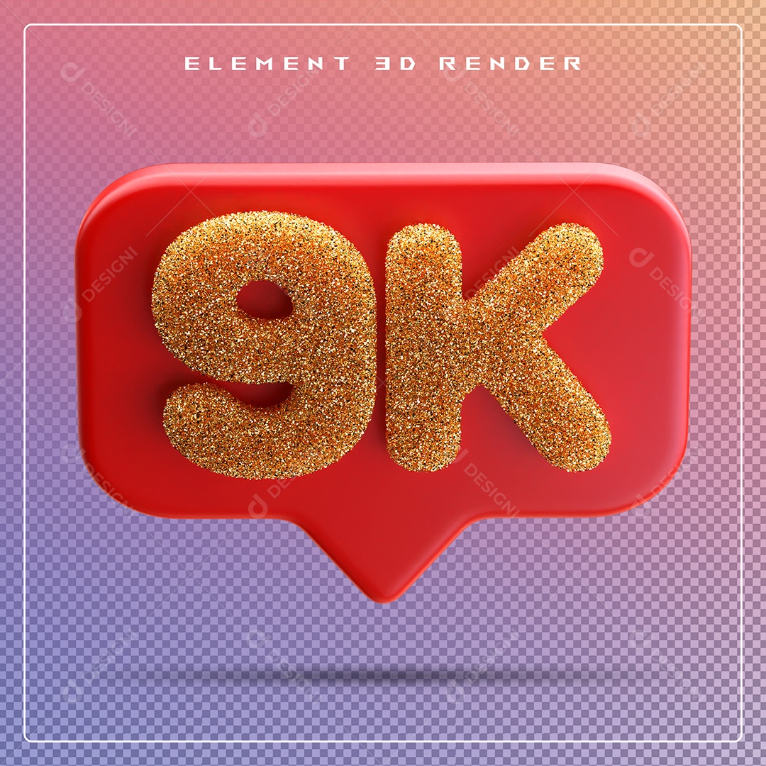 Ícone 3D Vermelho com 9K de Seguidores Elemento para Composição PSD