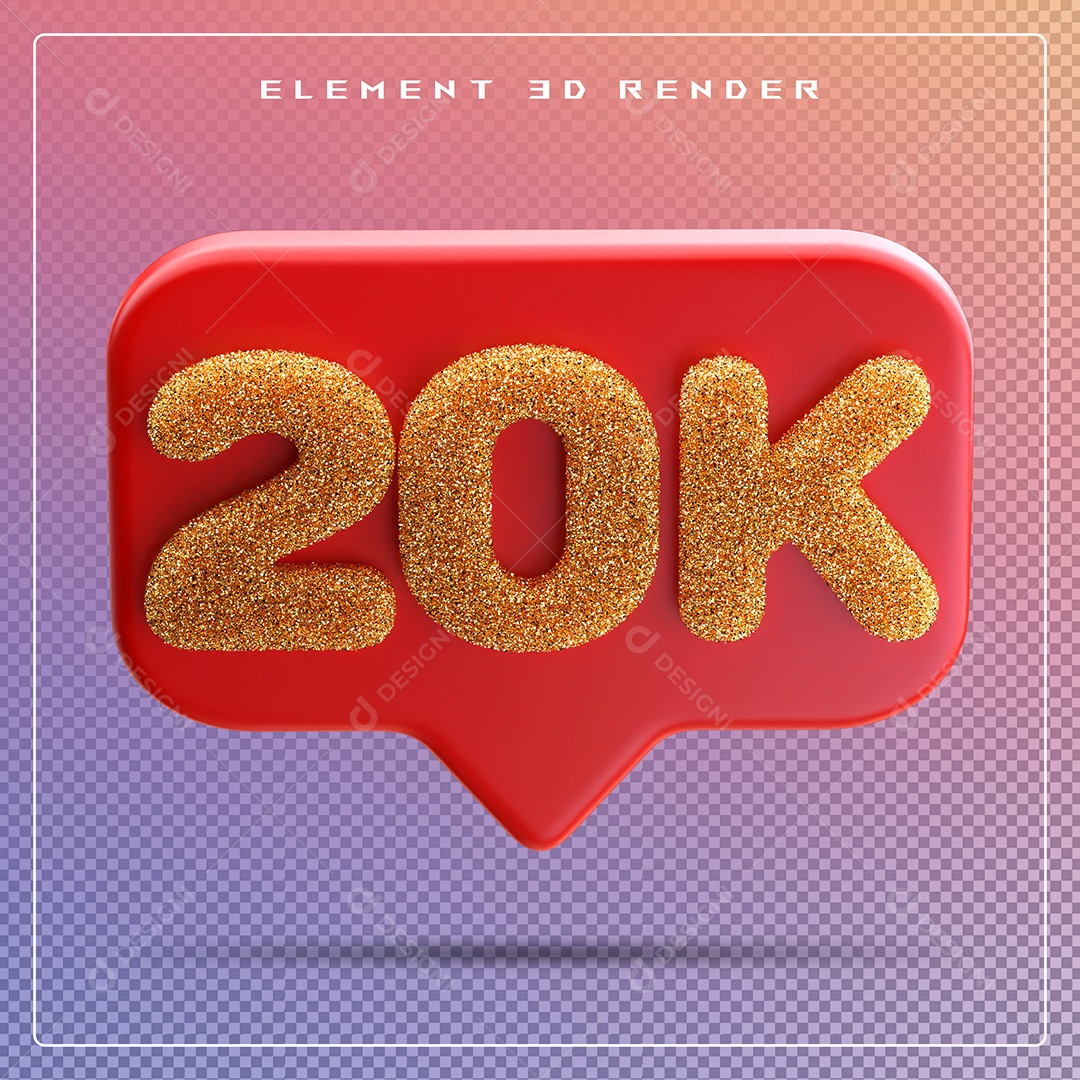 Ícone 3D Vermelho com 20K de Seguidores Elemento para Composição PSD