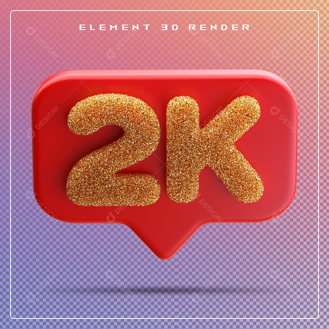 Ícone 3D Vermelho com 2K de Seguidores Elemento para Composição PSD