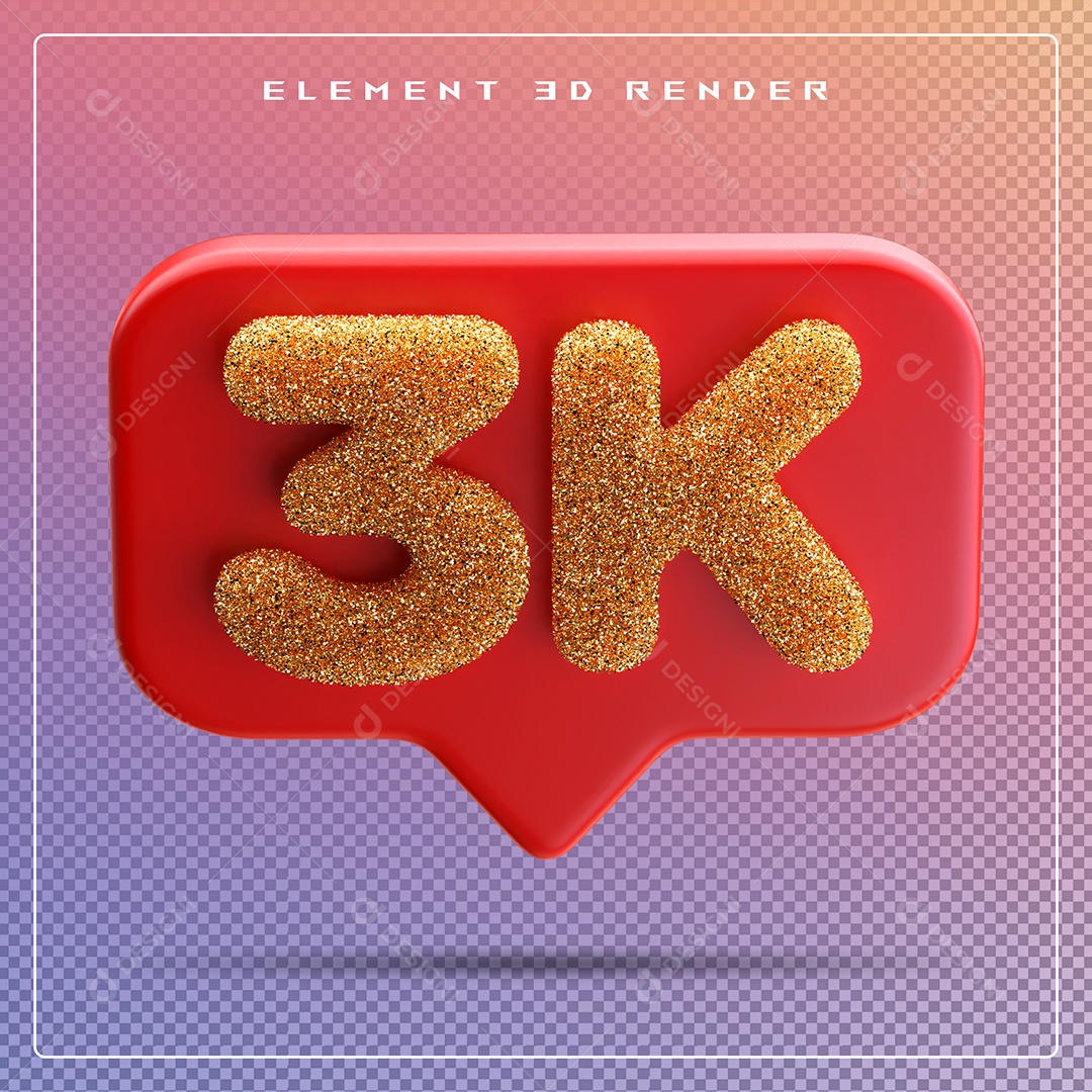 Ícone 3D Vermelho com 3K de Seguidores Elemento para Composição PSD