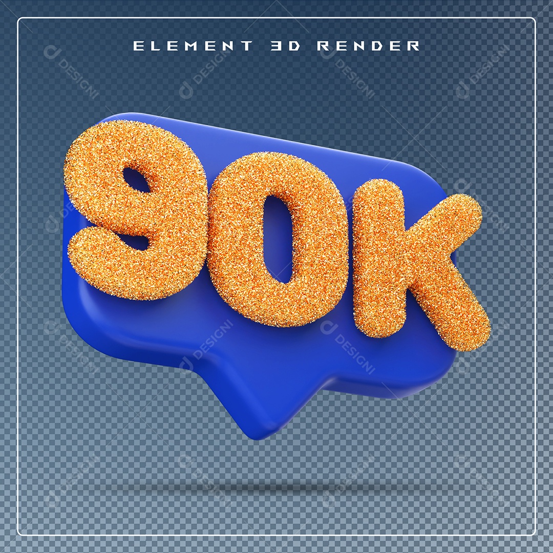 Ícone 3D Azul com 90K de Seguidores Elemento para Composição PSD