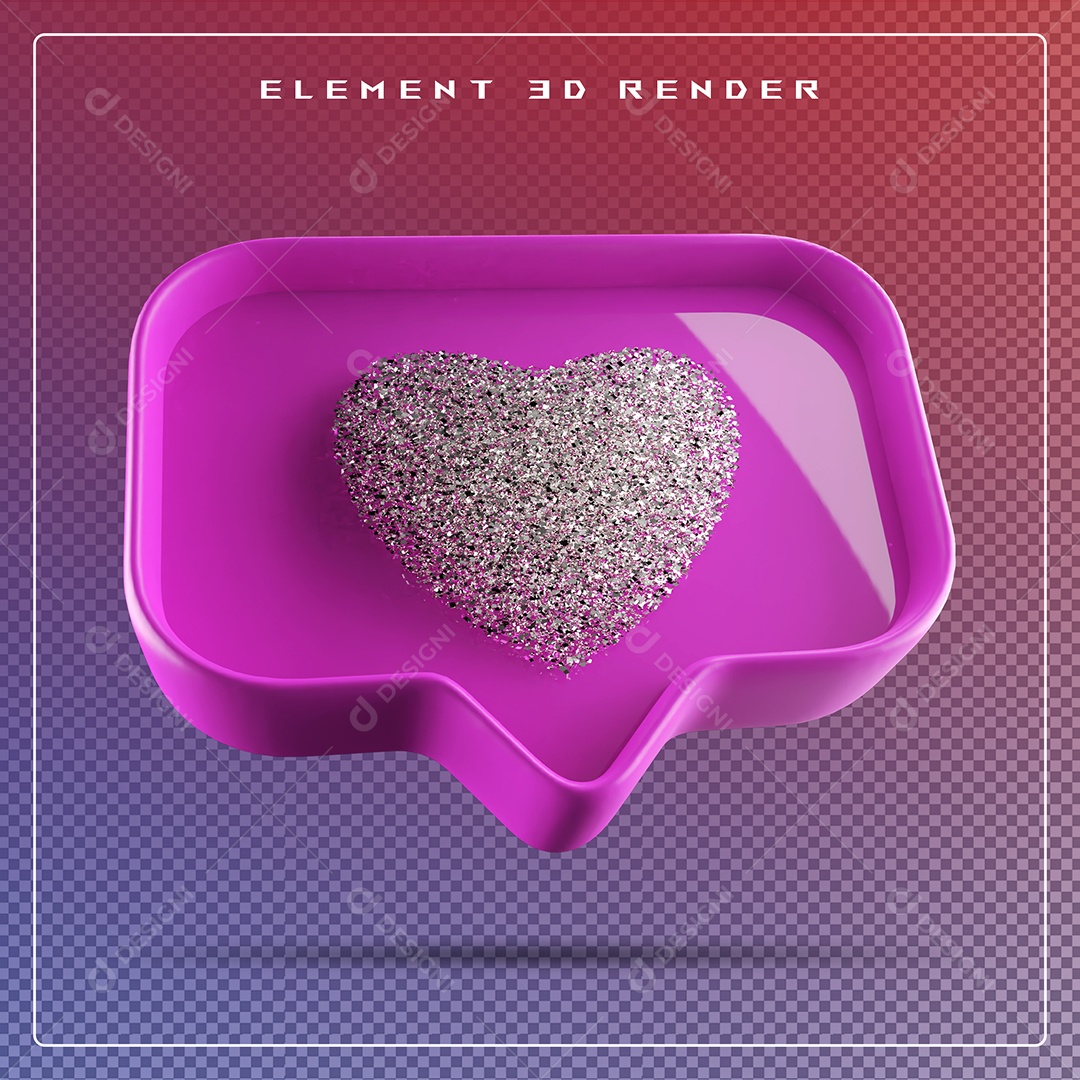 Ícone 3D Balão de Fala com Um Coração Elemento para Composição PSD