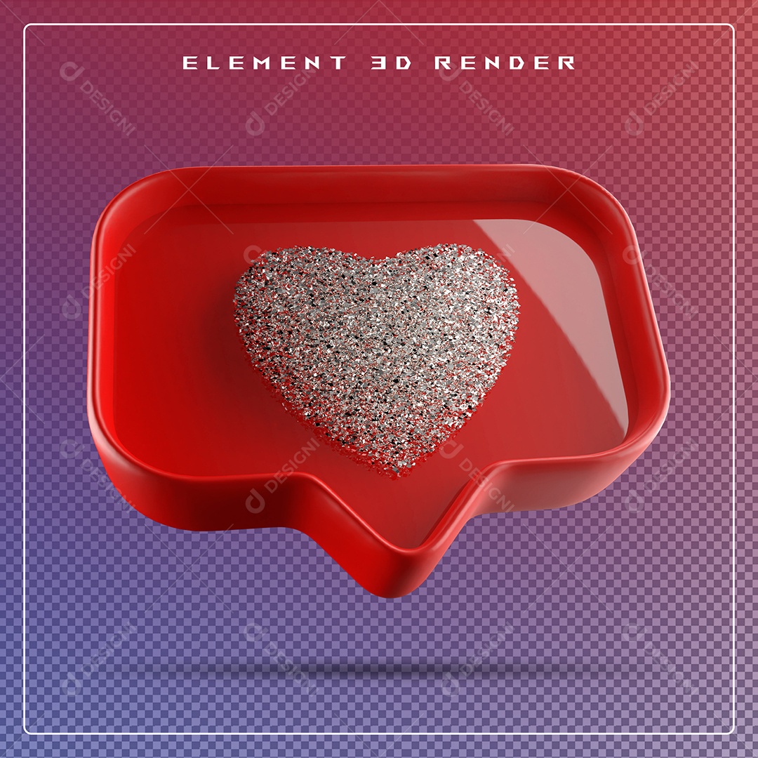 Ícone 3D Balão de Fala com Um Coração Elemento para Composição PSD