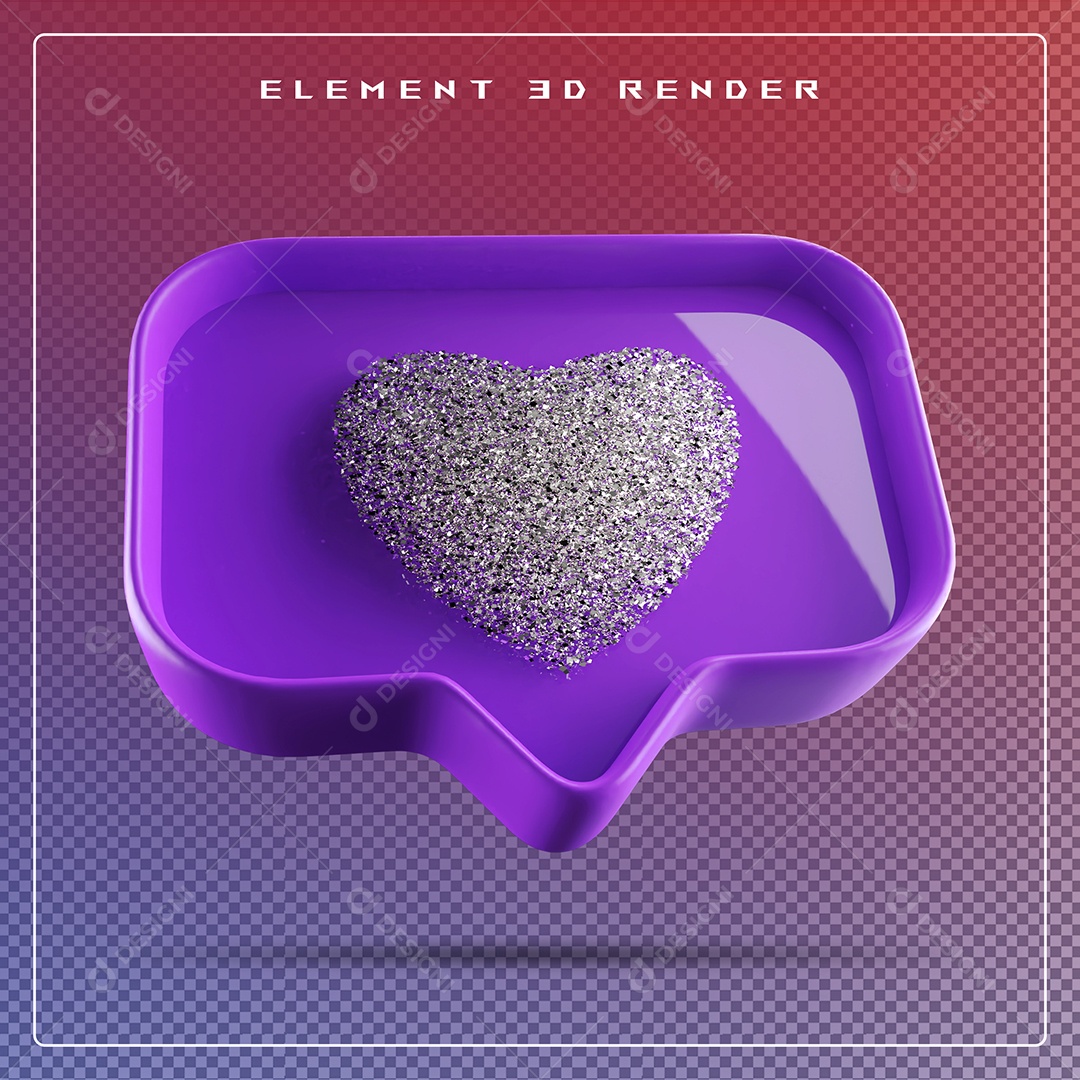 Ícone 3D Balão de Fala com Um Coração Elemento para Composição PSD