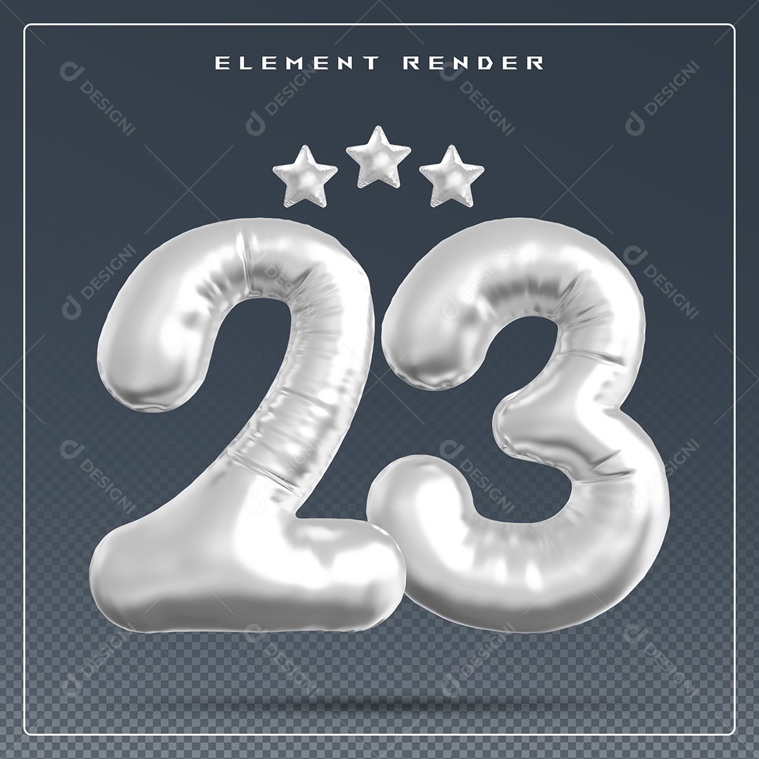 Elemento 3D Número 23 Cinza para Composição PSD