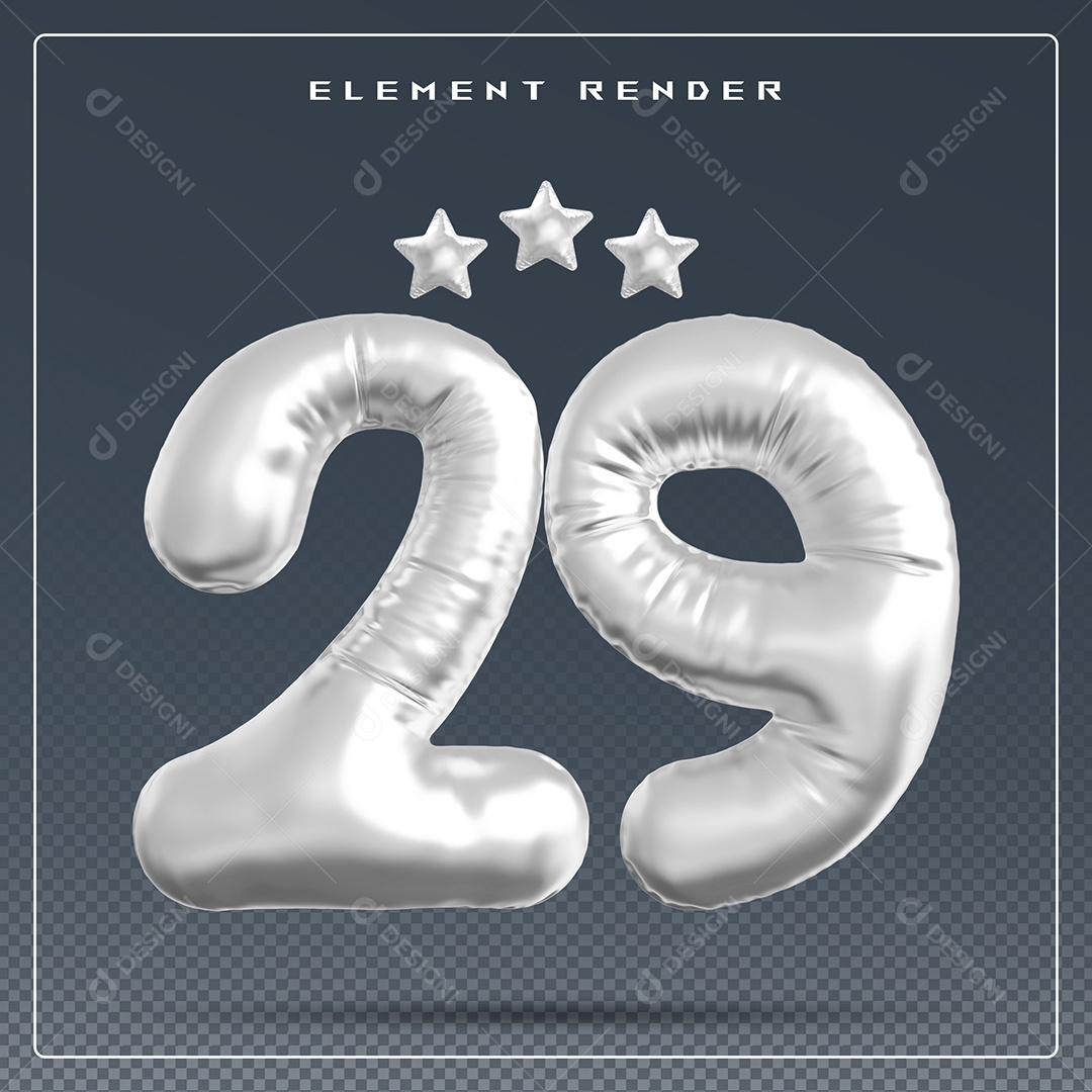 Elemento 3D Número 29 Cinza para Composição PSD