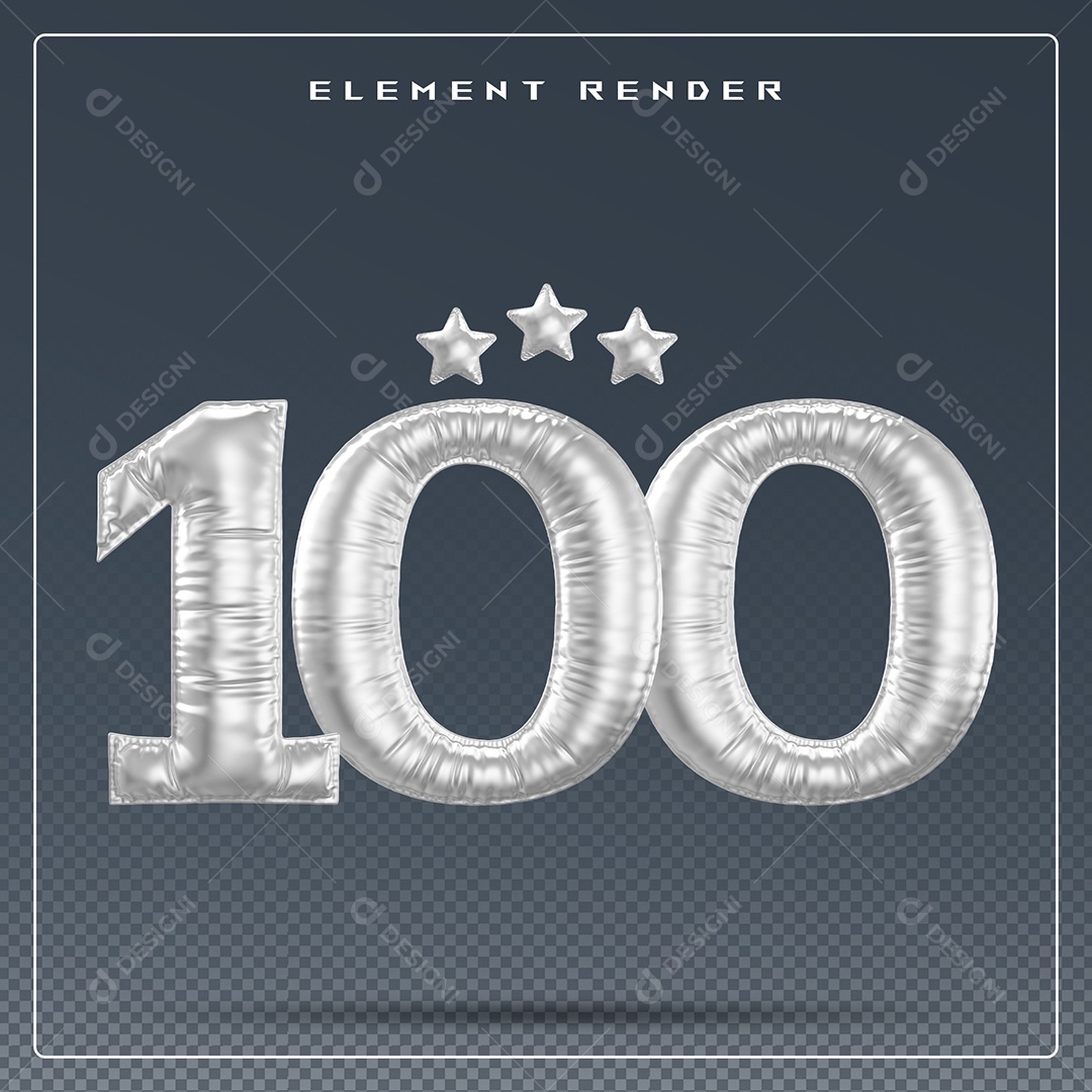 Elemento 3D Número 100 Cinza para Composição PSD