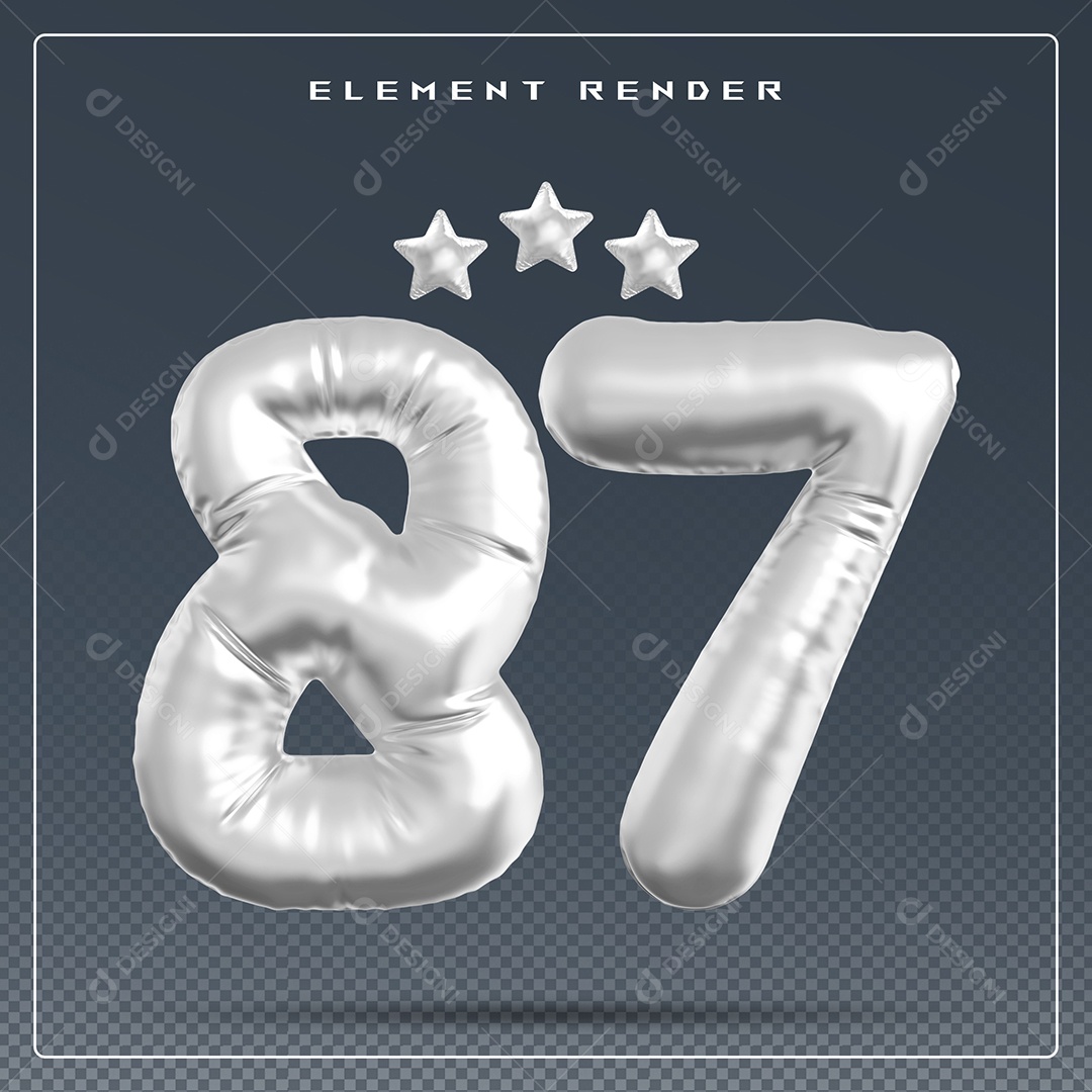 Elemento 3D Número 87 Cinza para Composição PSD