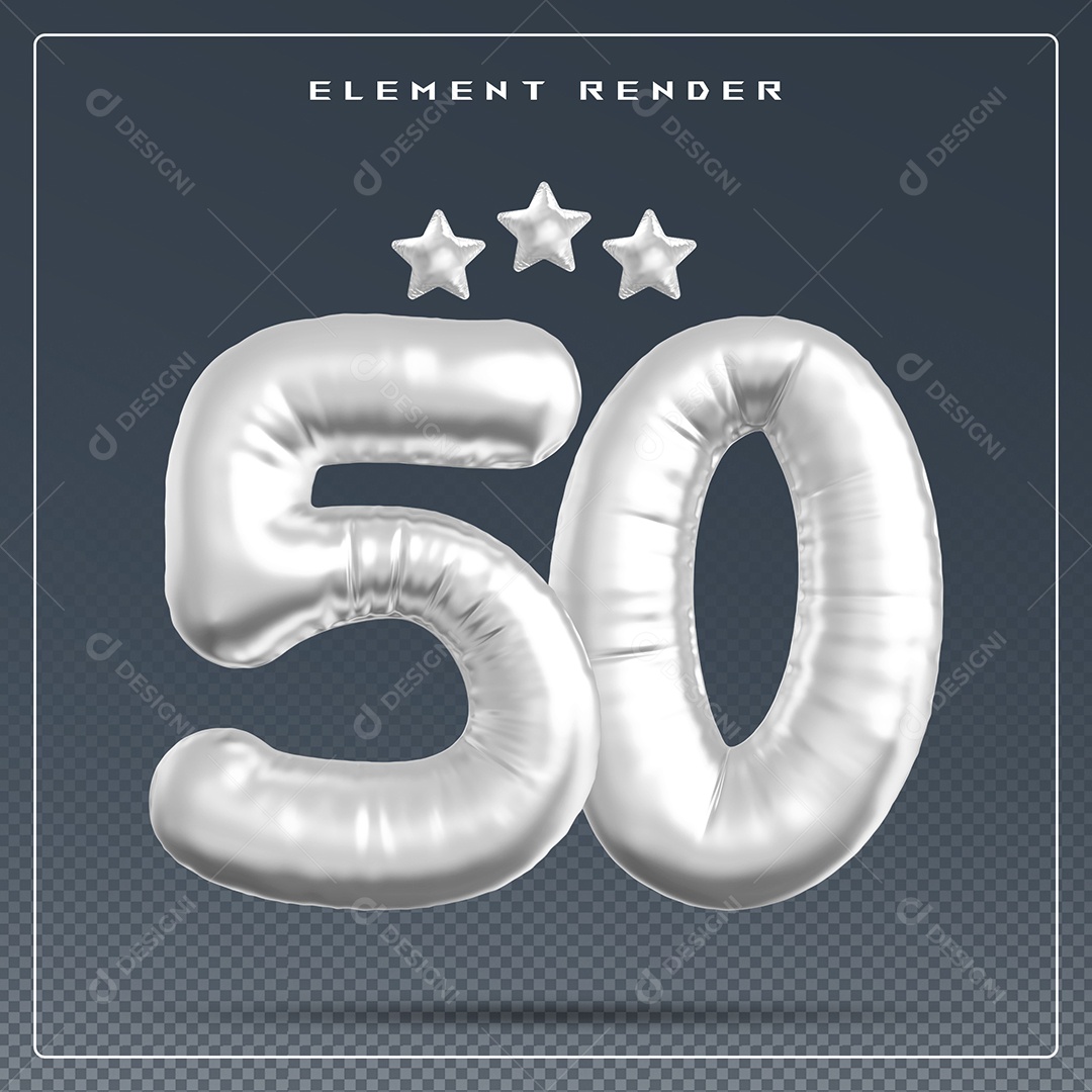 Elemento 3D Número 50 Cinza para Composição PSD