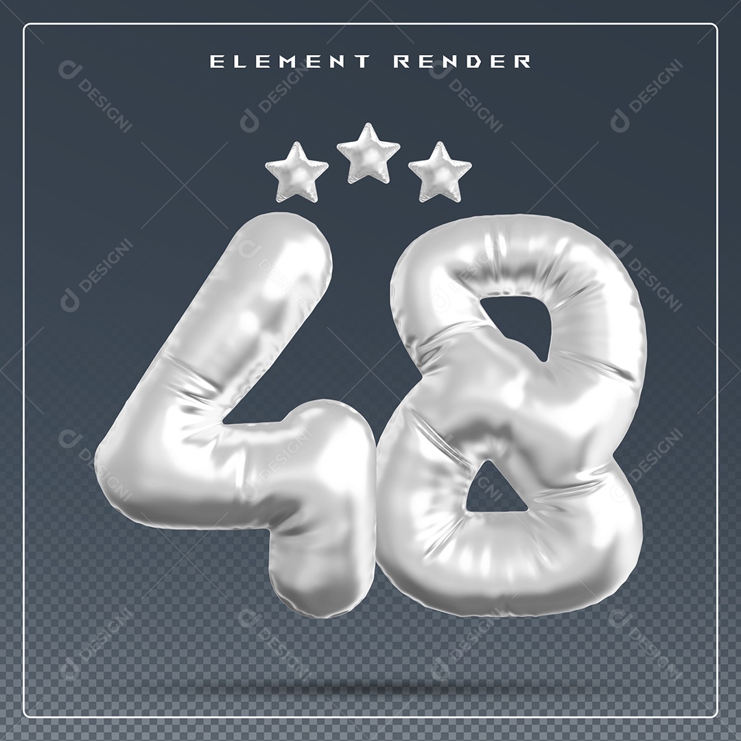 Elemento 3D Número 48 Cinza para Composição PSD