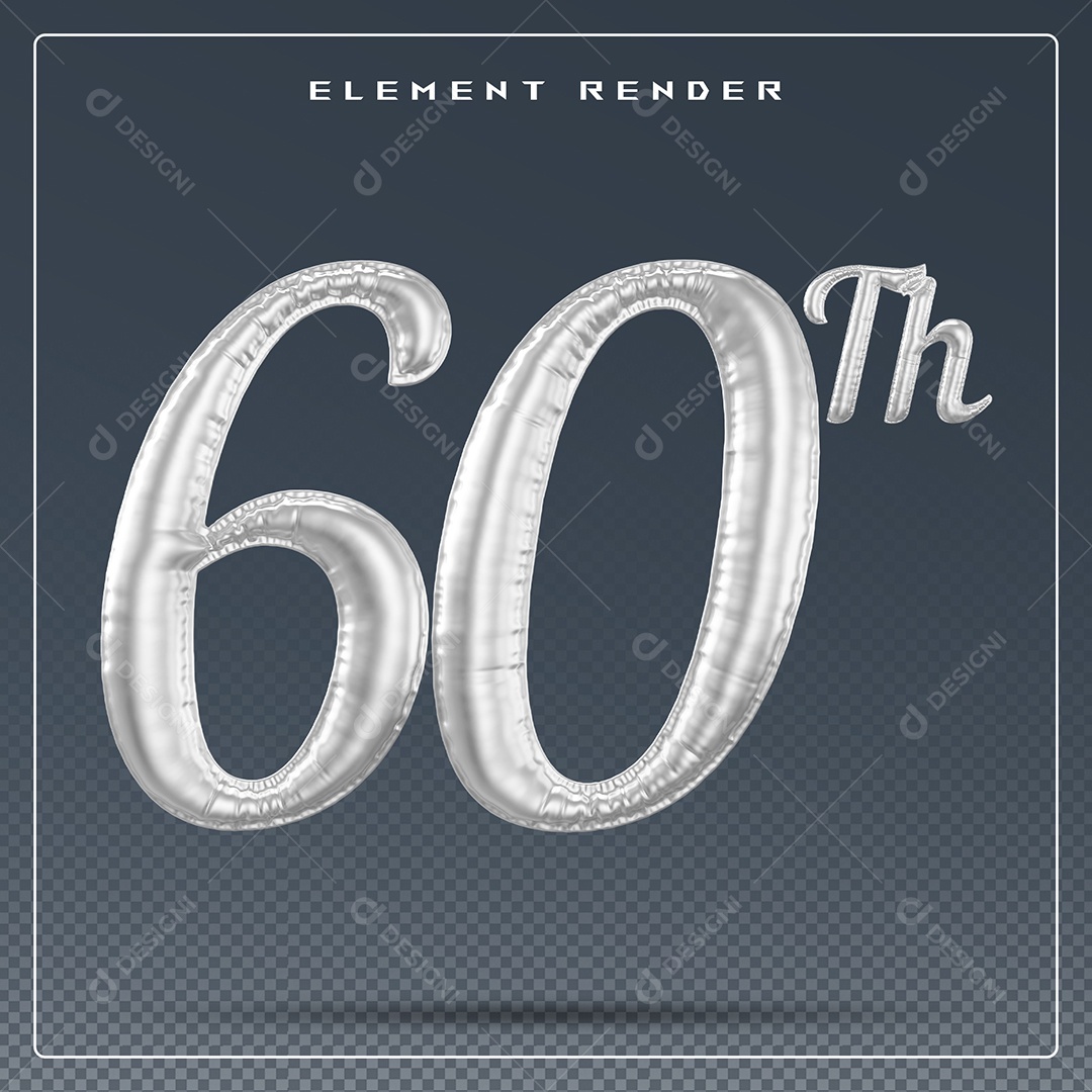 Elemento 3D Número 60 Th Cinza para Composição PSD