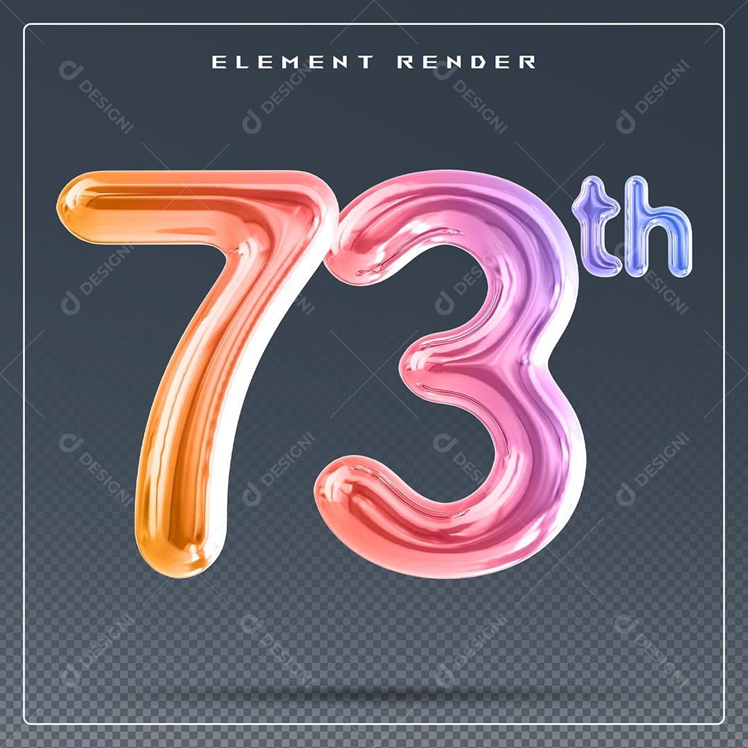 Elemento 3D Número 73 Th Cinza para Composição PSD