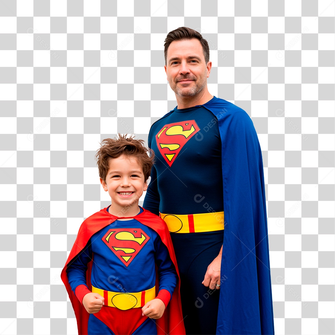 Pai e Filho com Fantasia de Super Herói PNG Transparente