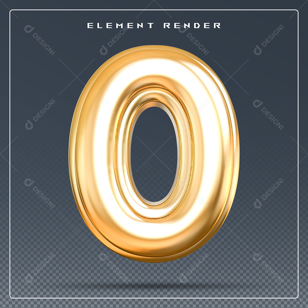 Elemento 3D Número 0 Dourado para Composição PSD