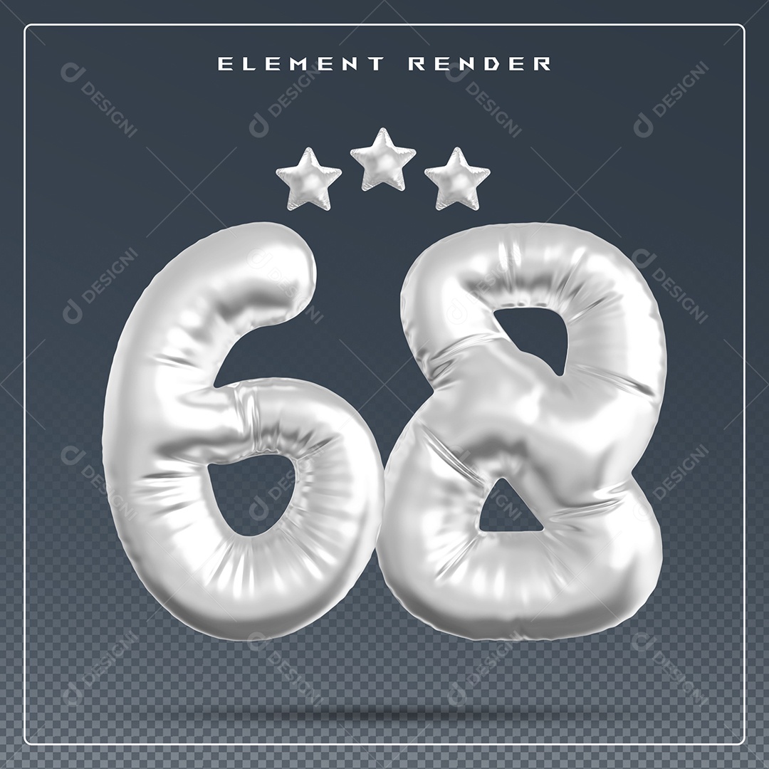 Elemento 3D Número 68 Cinza para Composição PSD