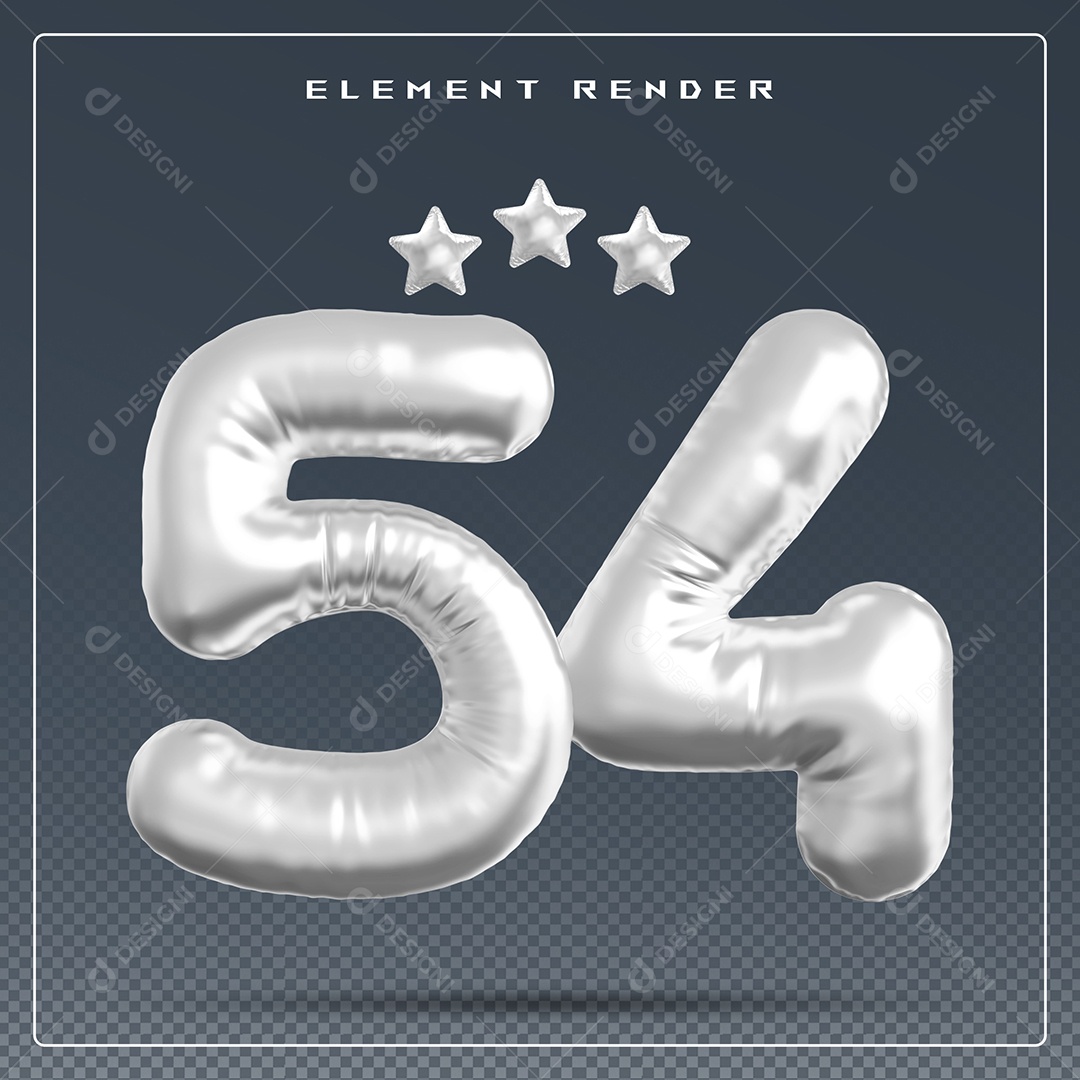 Elemento 3D Número 54 Cinza para Composição PSD