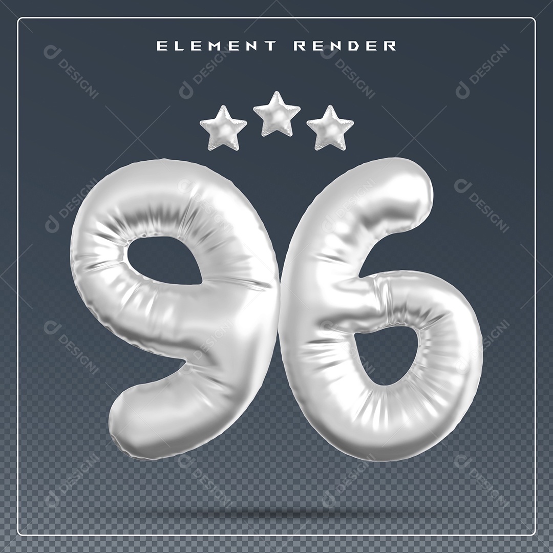 Elemento 3D Número 96 Cinza para Composição PSD