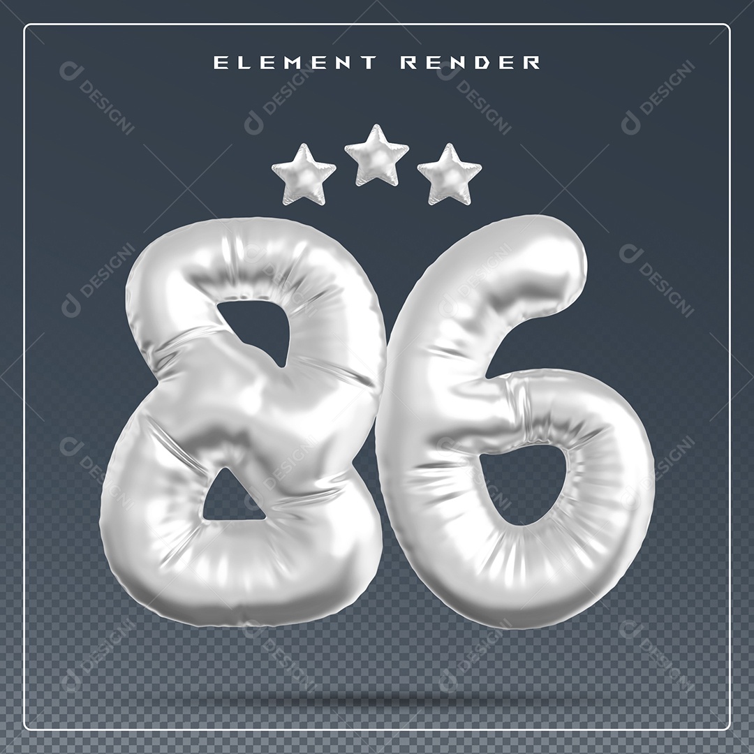 Elemento 3D Número 86 Cinza para Composição PSD