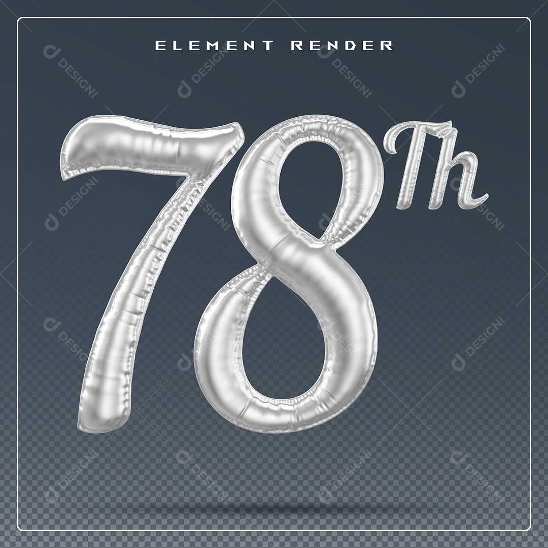 Elemento 3D Número 78 Th Cinza para Composição PSD