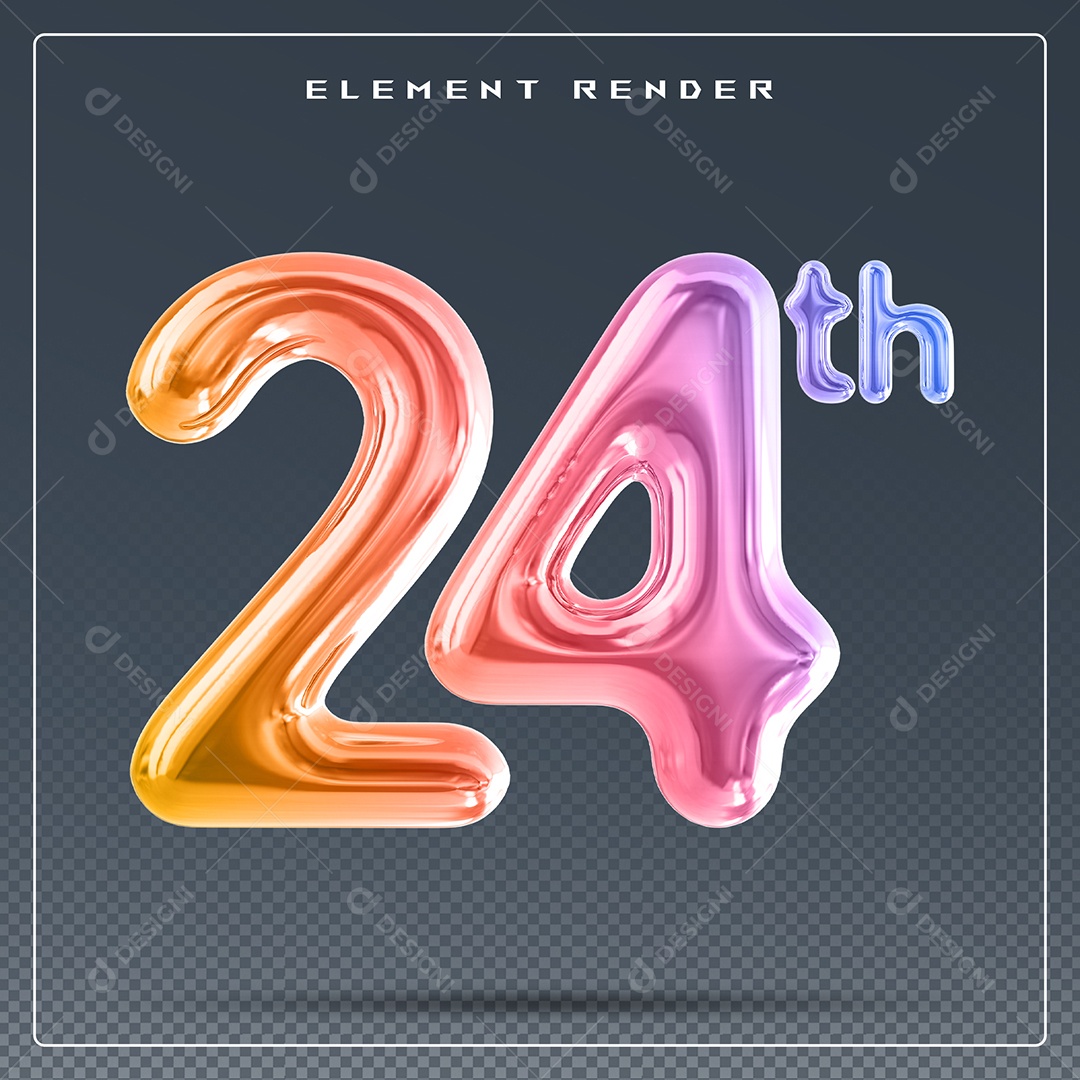 Elemento 3D Número 24 Th Colorido para Composição PSD