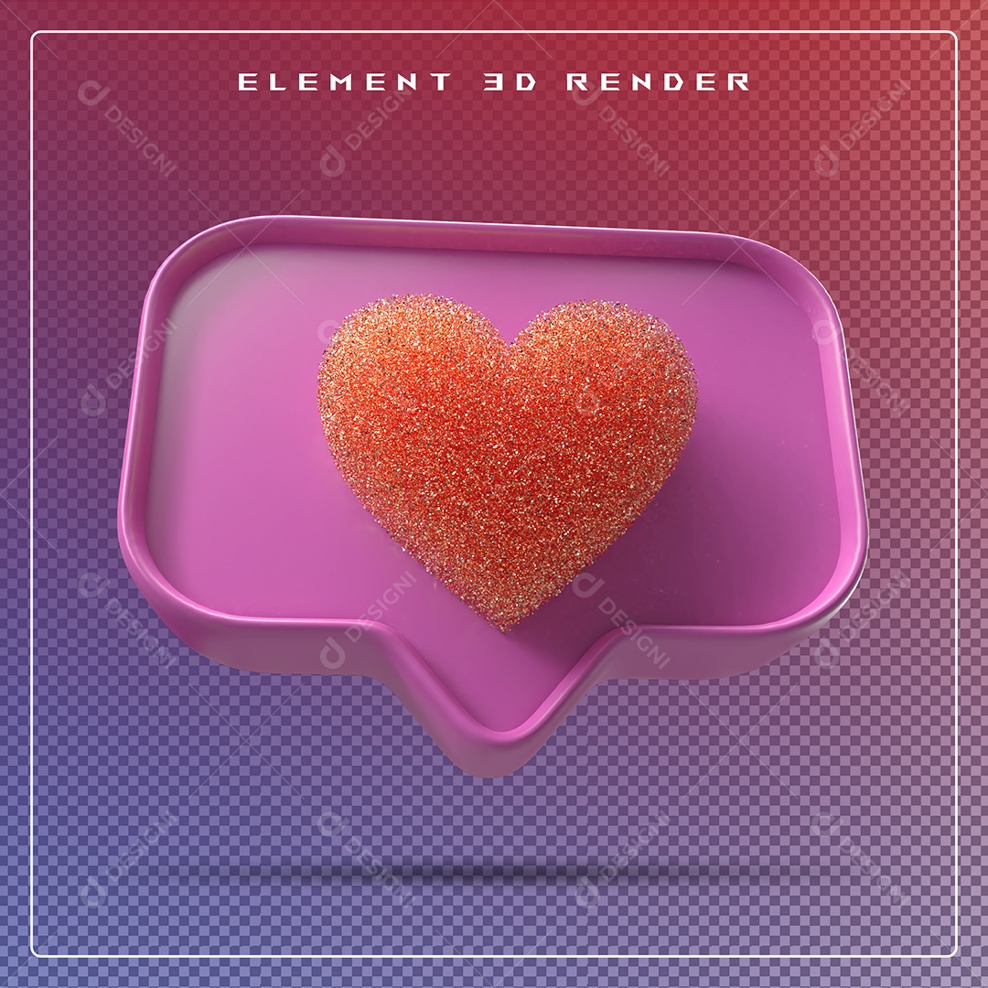 Ícone 3D Balão de Fala com Um Coração Elemento para Composição PSD