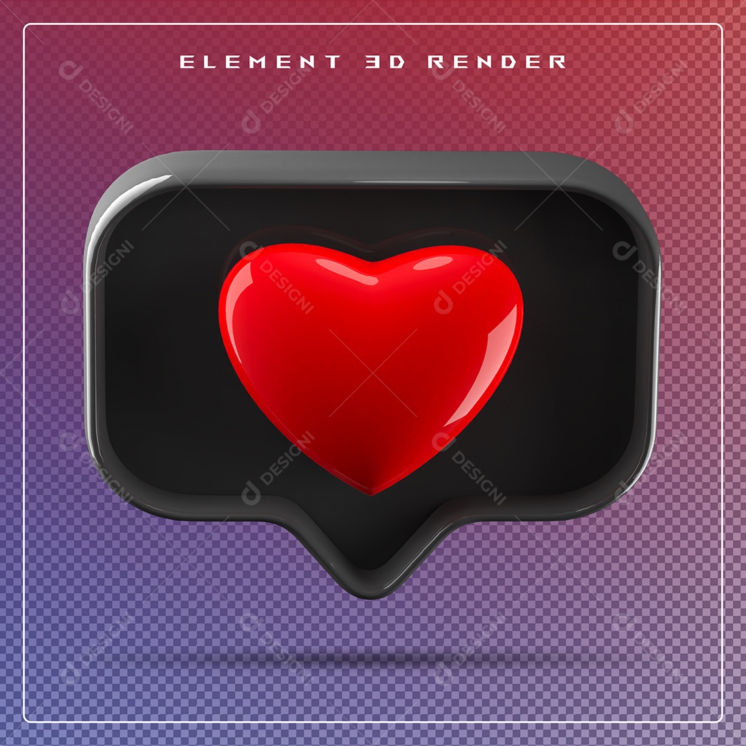Ícone 3D Balão de Fala com Um Coração Elemento para Composição PSD
