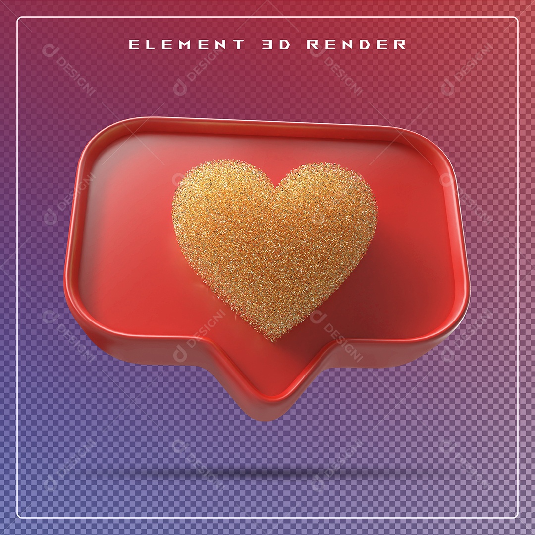 Ícone 3D Balão de Fala com Um Coração Elemento para Composição PSD