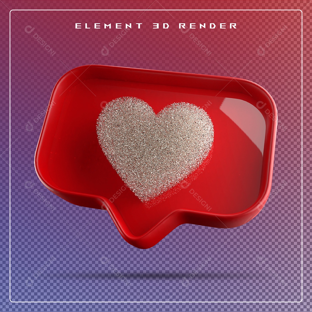 Ícone 3D Balão de Fala com Um Coração Elemento para Composição PSD