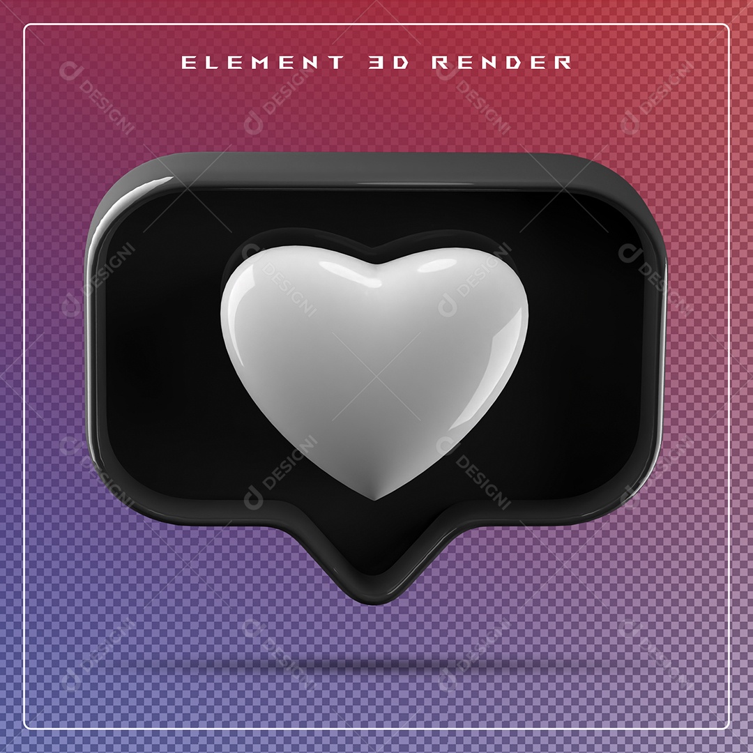 Ícone 3D Balão de Fala com Um Coração Elemento para Composição PSD