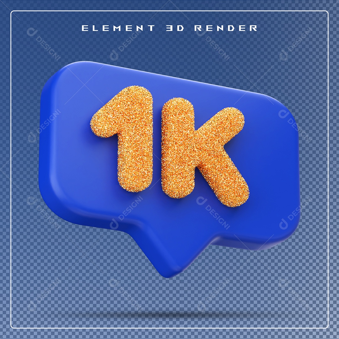 Ícone 3D Azul com 1K de Seguidores Elemento para Composição PSD