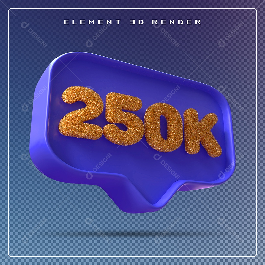 Ícone 3D Azul com 250K de Seguidores Elemento para Composição PSD