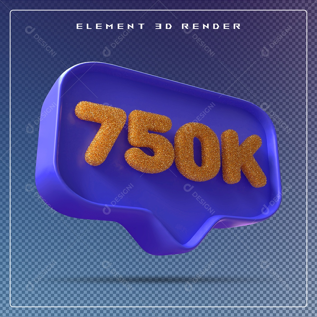 Ícone 3D Azul com 750K de Seguidores Elemento para Composição PSD