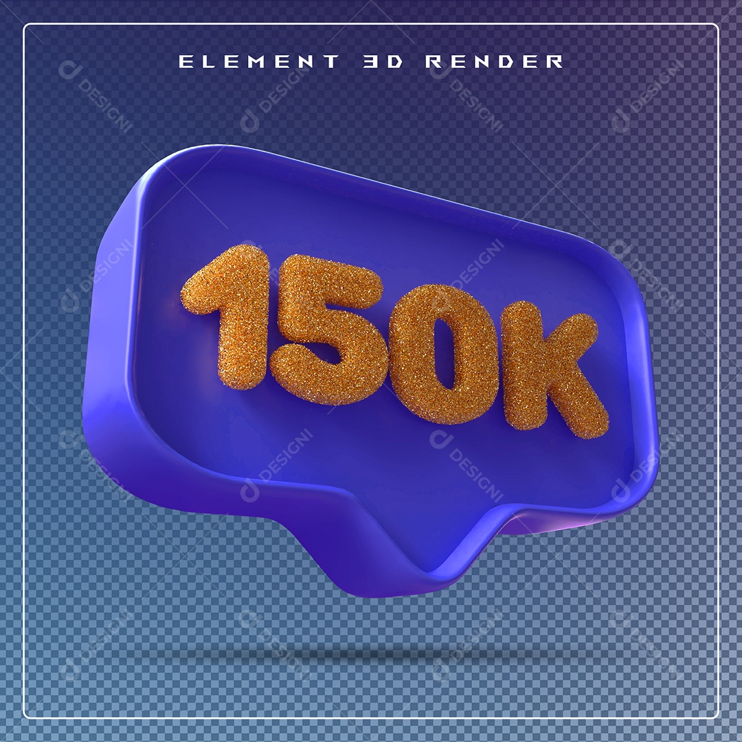 Ícone 3D Azul com 150K de Seguidores Elemento para Composição PSD