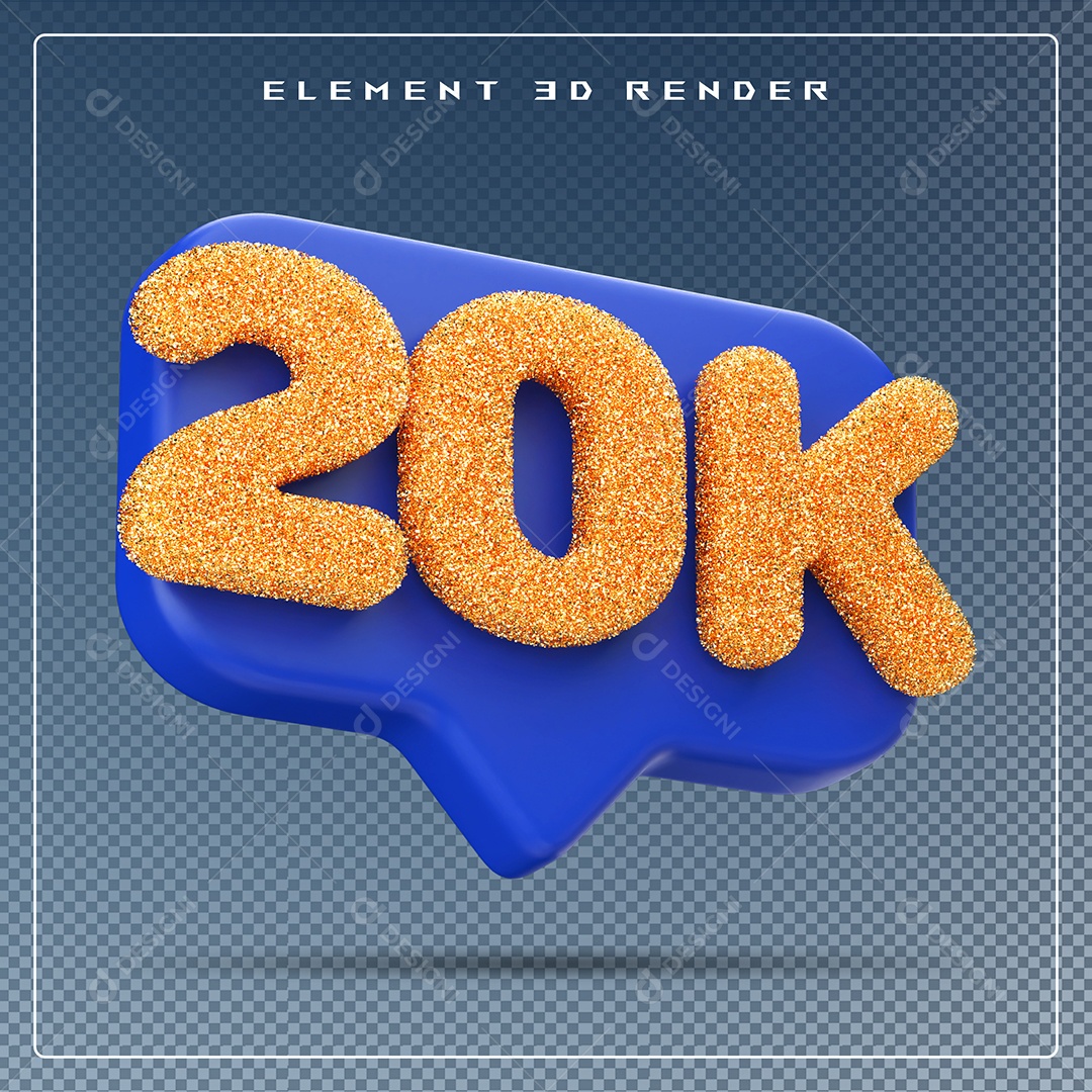 Ícone 3D Azul com 20K de Seguidores Elemento para Composição PSD