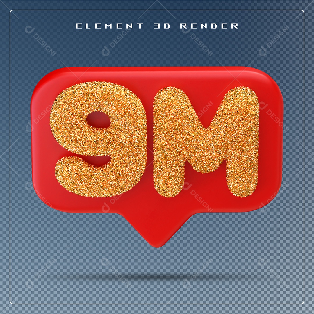 Ícone 3D Vermelho com 9M de Seguidores Elemento para Composição PSD