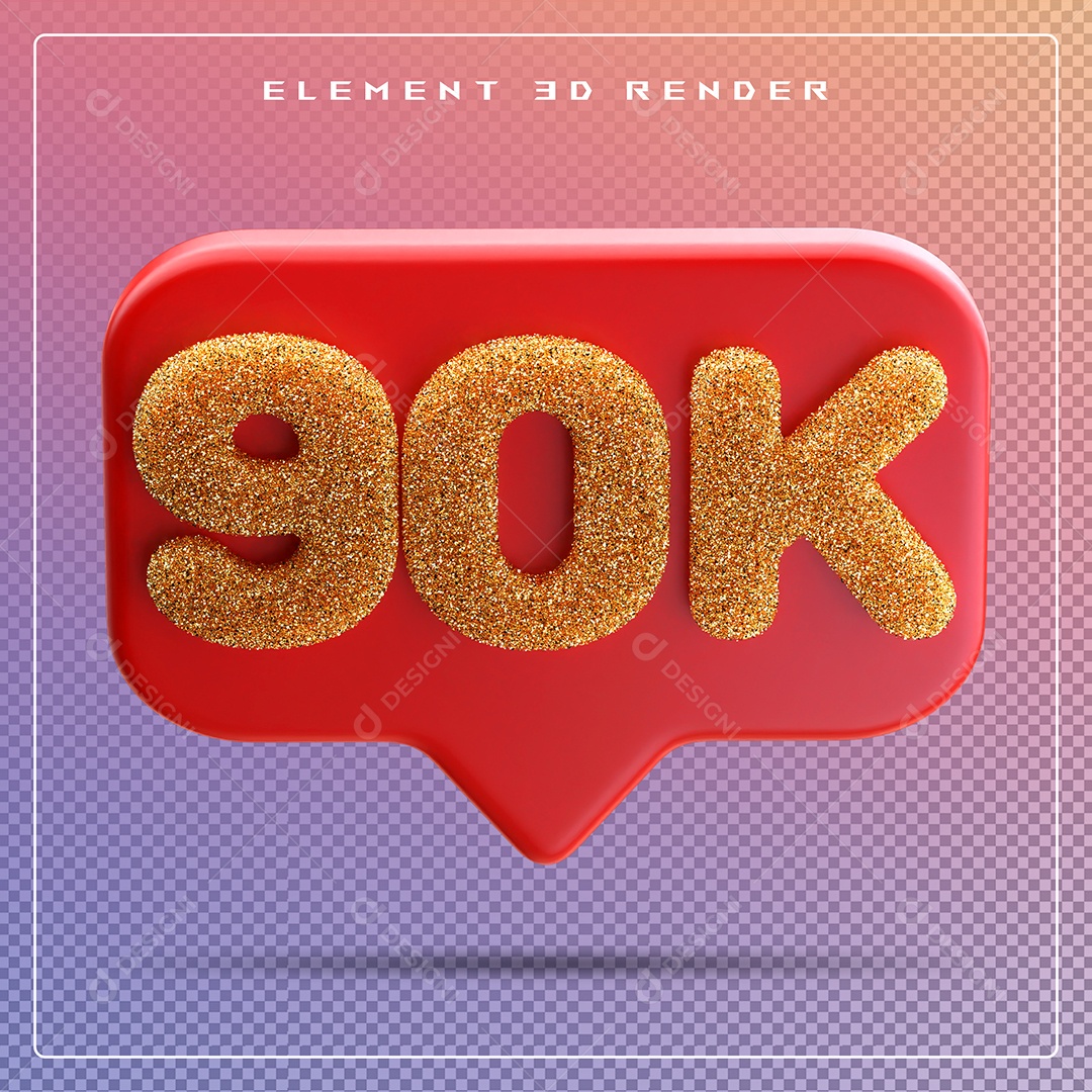 Ícone 3D Vermelho com 90K de Seguidores Elemento para Composição PSD