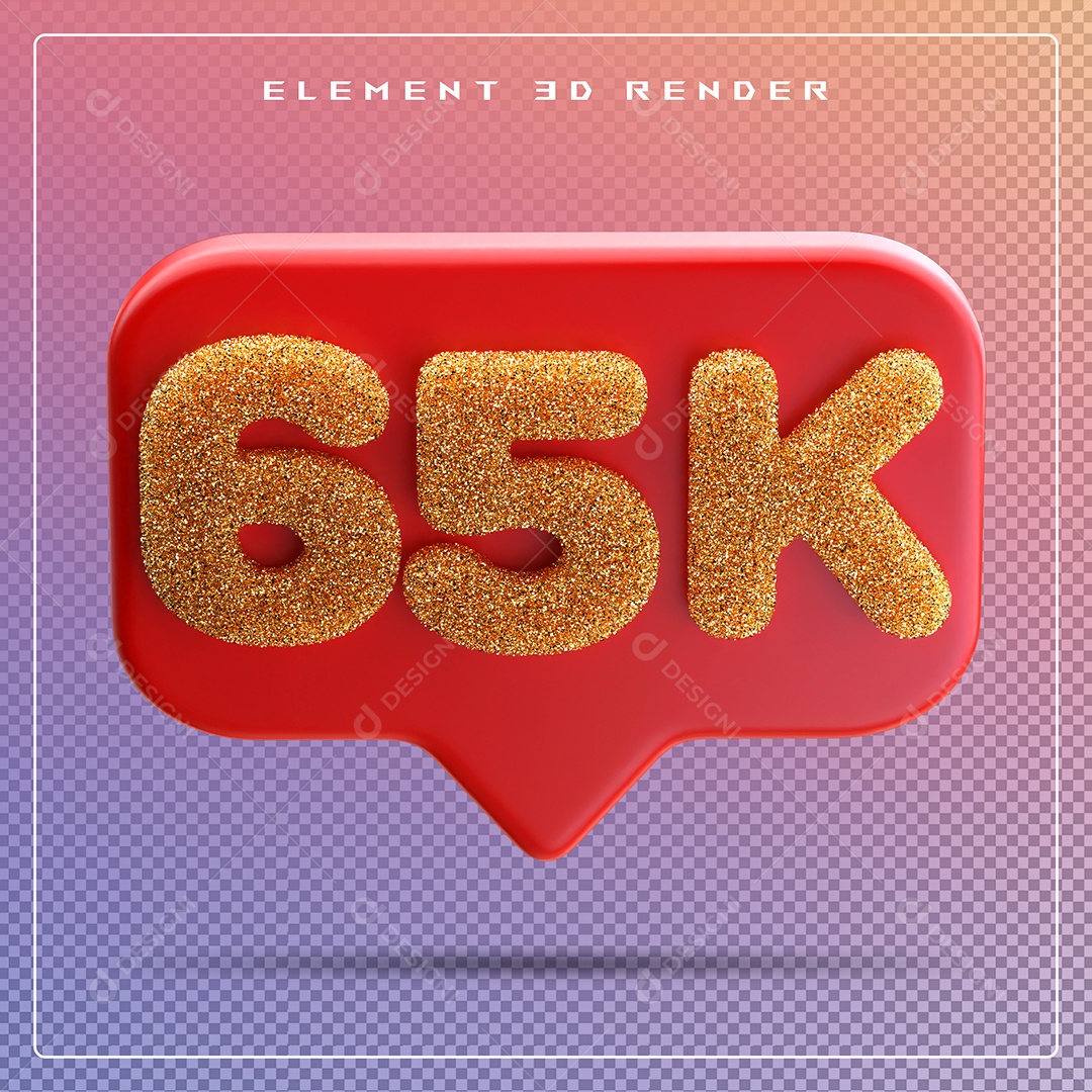 Ícone 3D Vermelho com 65K de Seguidores Elemento para Composição PSD
