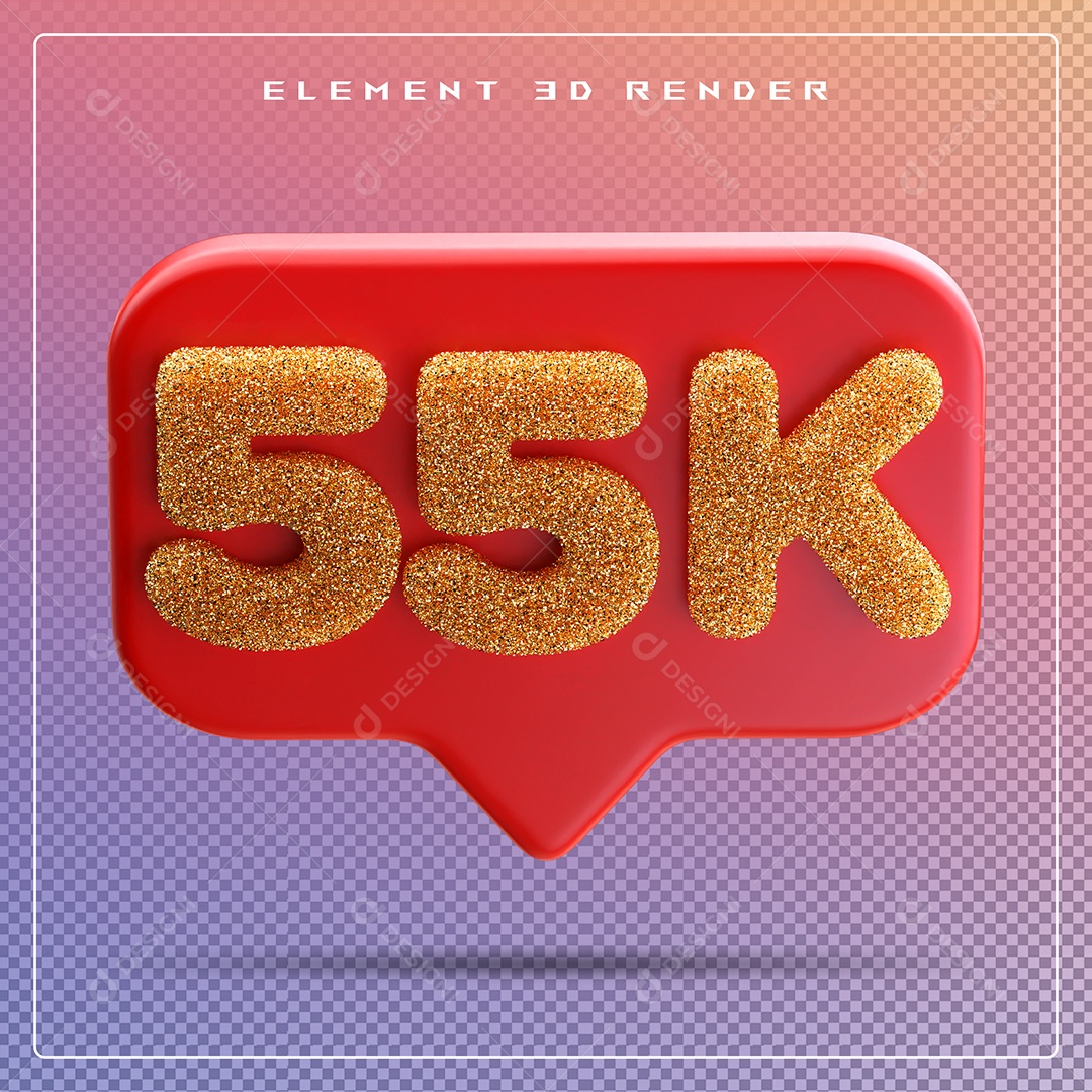 Ícone 3D Vermelho com 55K de Seguidores Elemento para Composição PSD