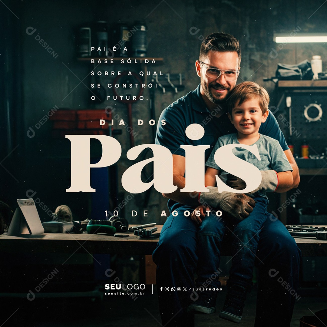 Feliz Dia dos Pais 10 de Agosto Mecânico Social Media PSD Editável