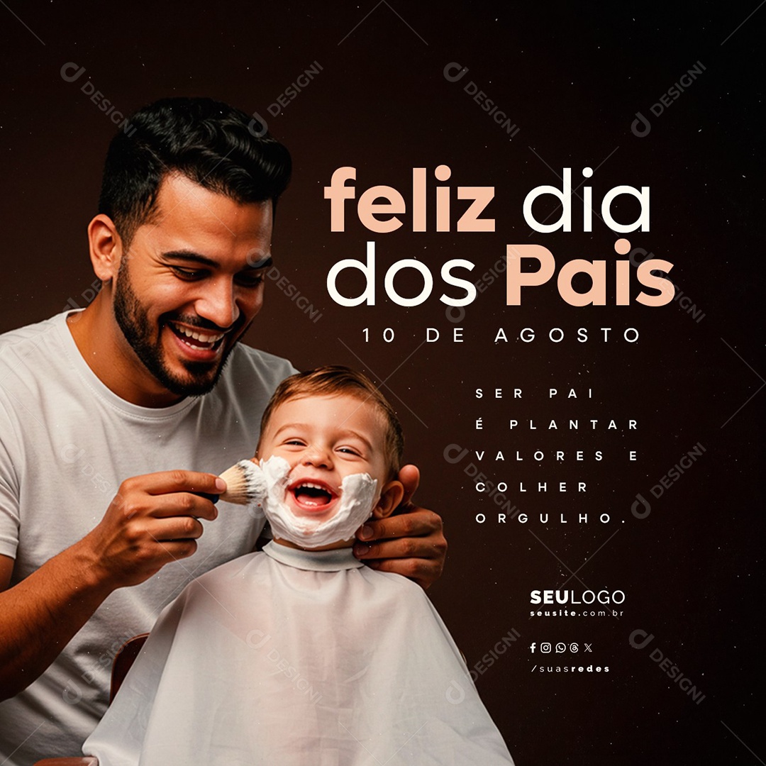 Feliz Dia dos Pais 10 de Agosto Barbeiro Social Media PSD Editável