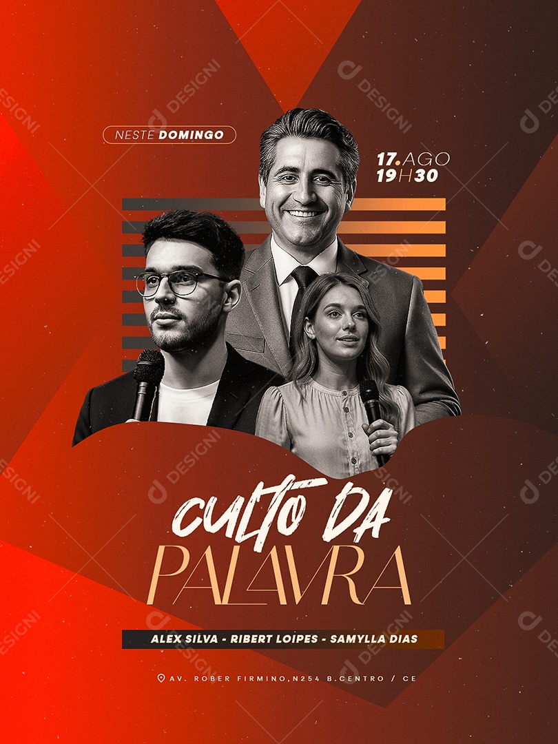 Flyer Gospel Culto da Palavra Social Media PSD Editável