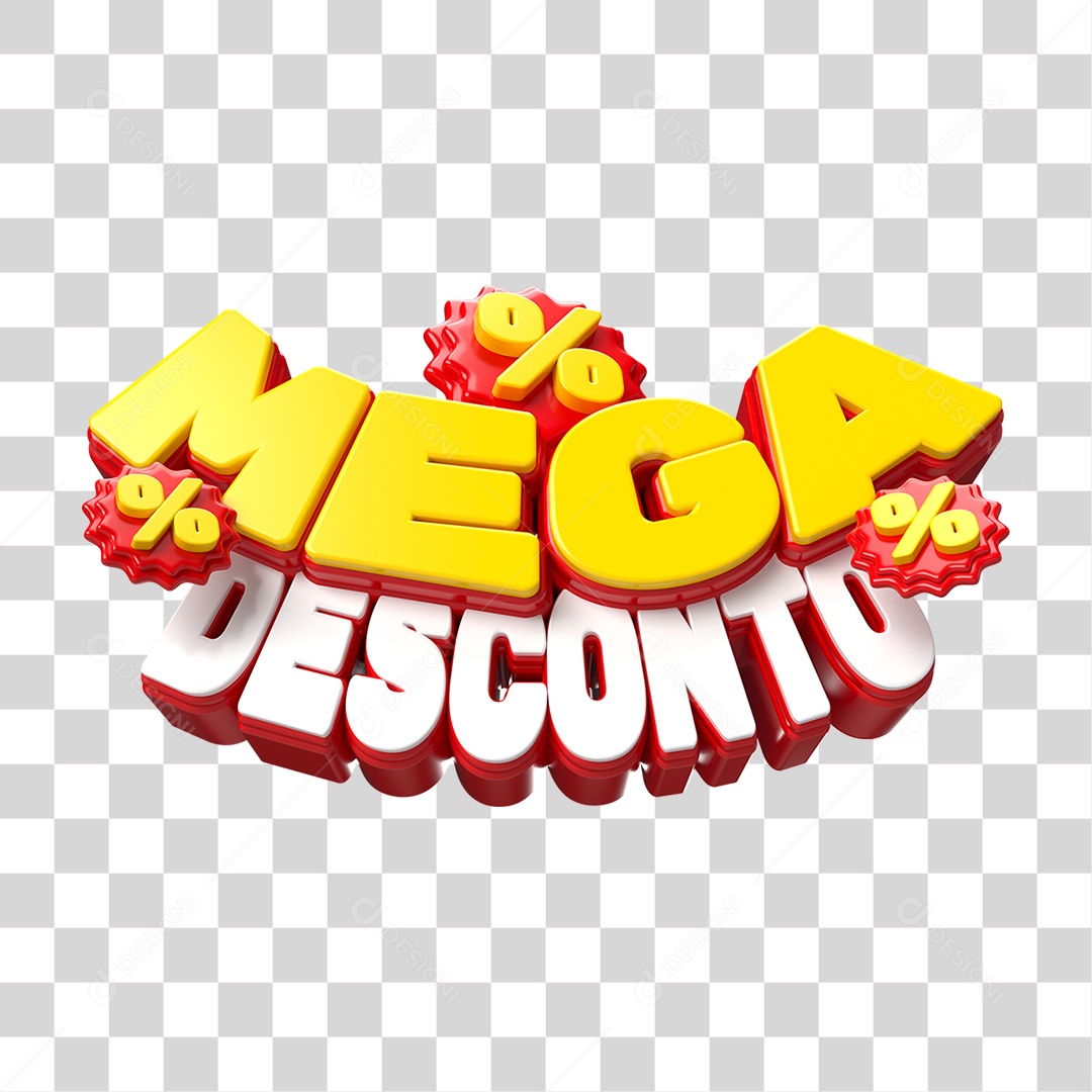 Texto 3D Mega Desconto PNG Transparente