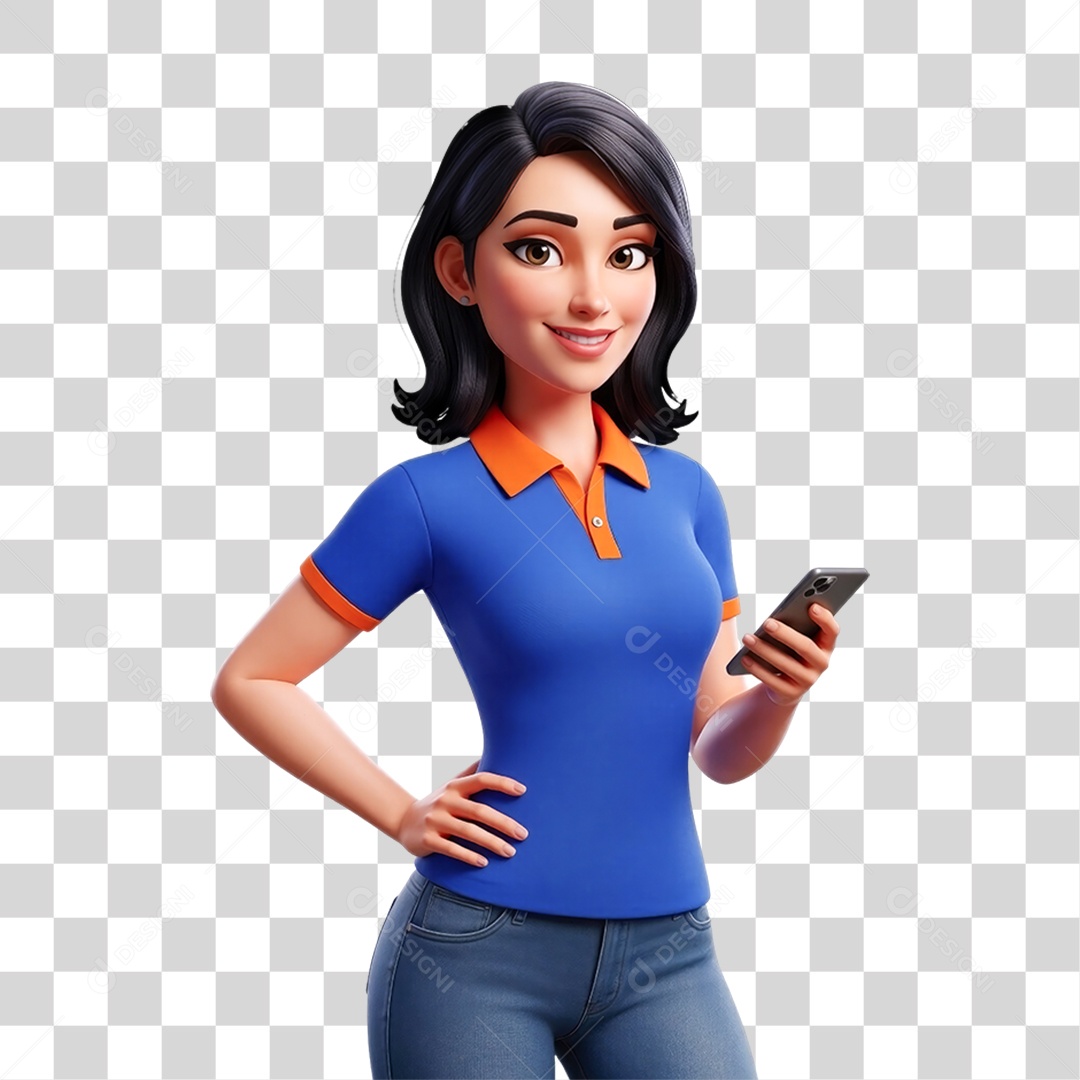 Mulher Sorridente Usando Celular PNG Transparente