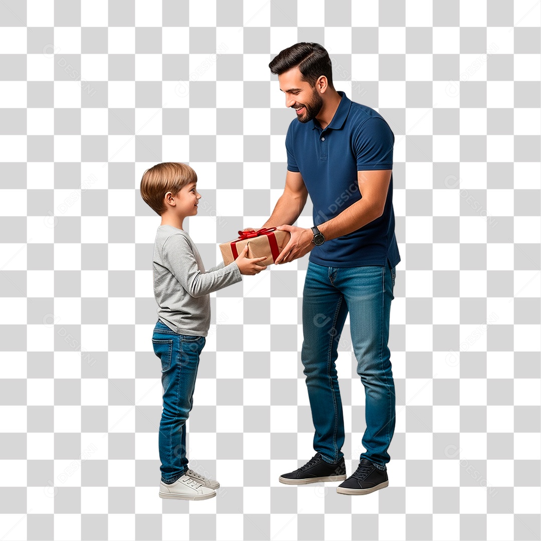 Pai e Filho com Presente PNG Transparente