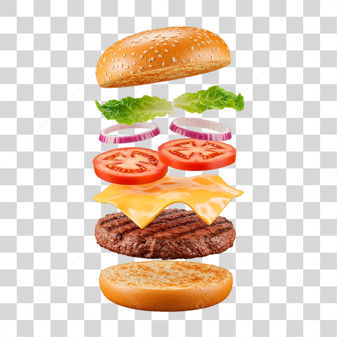 Hambúrguer Desmontado PNG Transparente