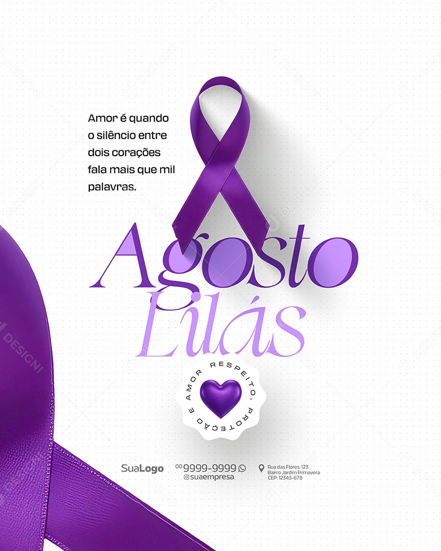 Agosto Lilás Mês de Combate a Violência Contra a Mulher Social Media PSD Editável