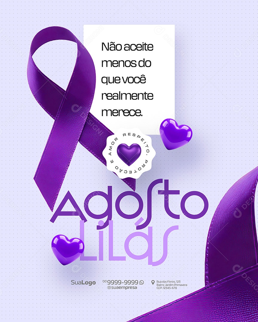 Agosto Lilás Mês de Combate a Violência Contra a Mulher Social Media PSD Editável