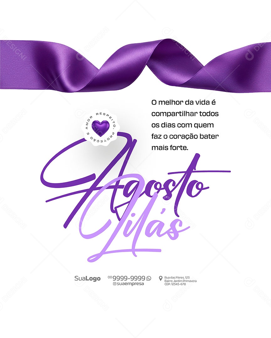 Agosto Lilás Mês de Combate a Violência Contra a Mulher Social Media PSD Editável